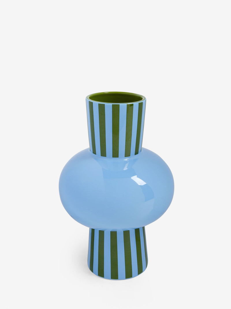 Eleanor Bowmer blue/green stripe ceramic vase 25cm height - British product