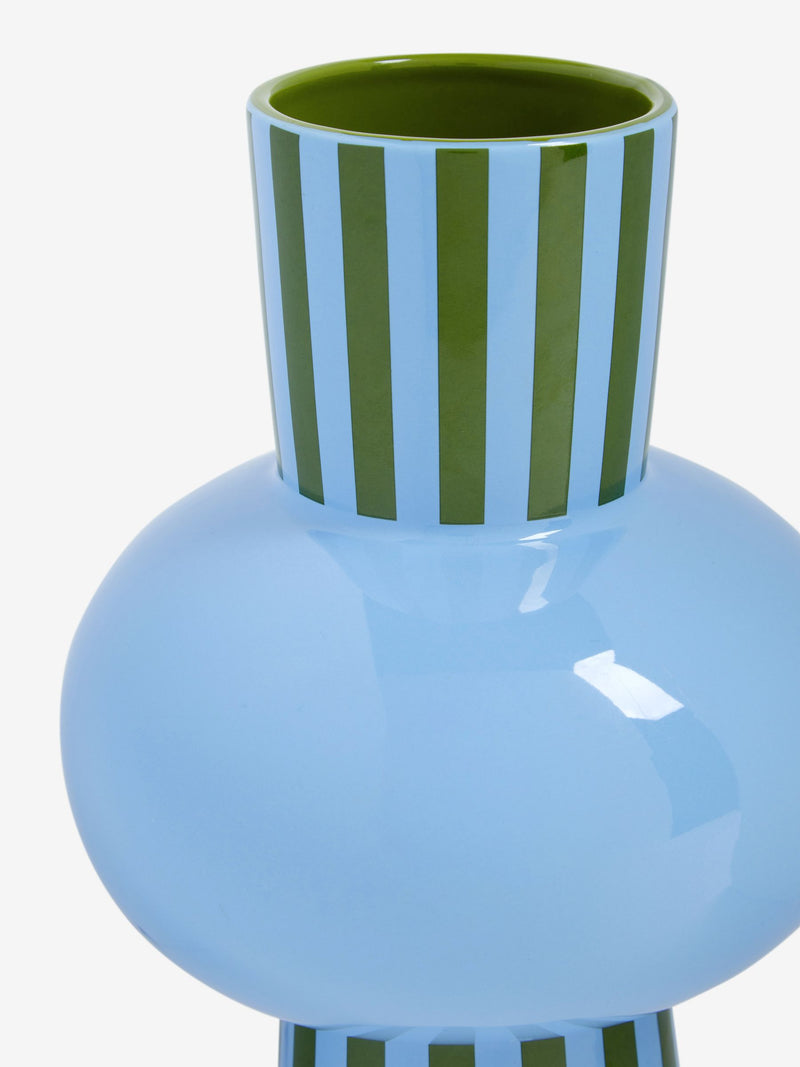 Eleanor Bowmer blue/green stripe ceramic vase 25cm height - British product