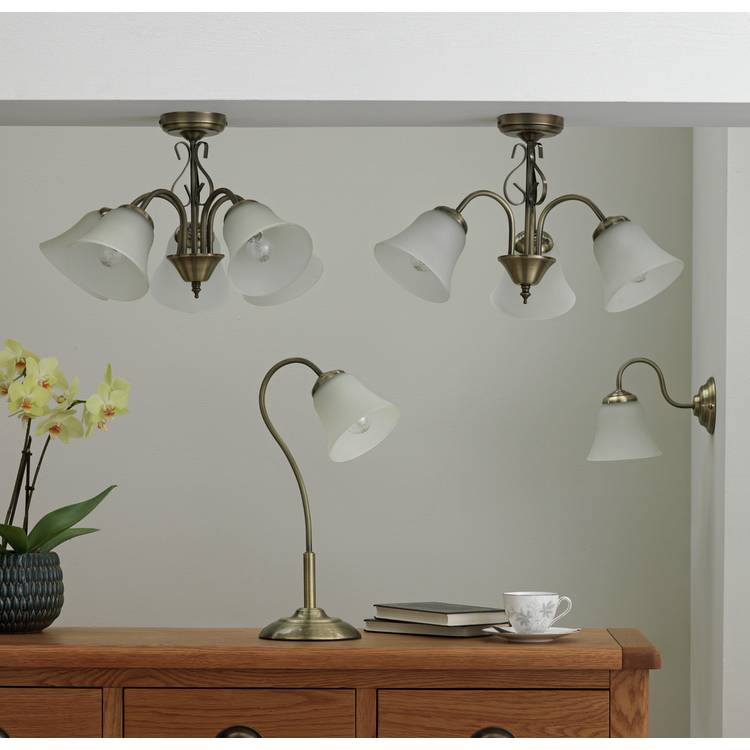 Argos Home Elisa three-light glass ceiling light antique brass, UK version