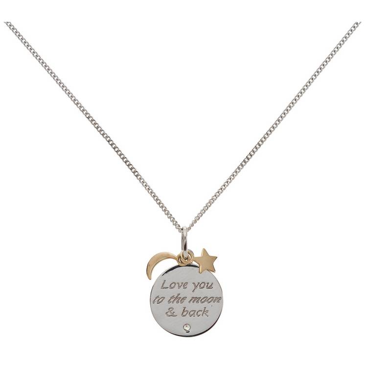 Moon & Back silver gold pendant with cubic zirconia, UK version