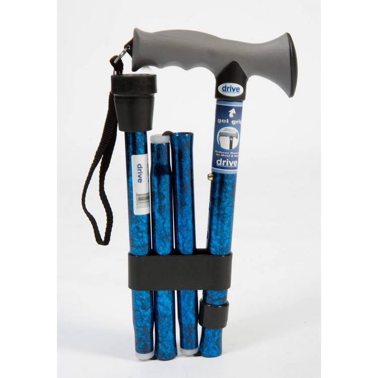 Drive Medical folding walking stick gel handle cane blue - British product