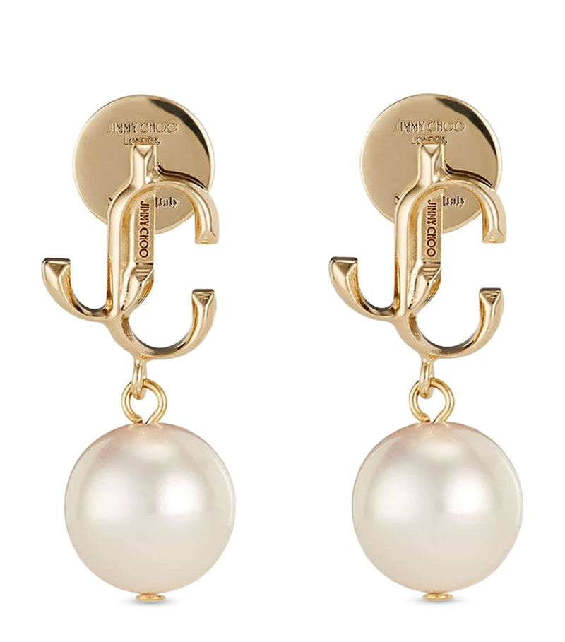 Jimmy Choo pearl earrings with resin pearl and JC monogram, UK version