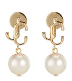 Jimmy Choo pearl earrings with resin pearl and JC monogram, UK version