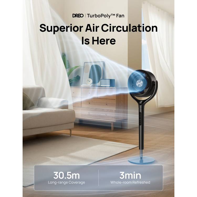 Dreo TurboPoly 362 black pedestal fan (British brand)