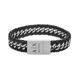 Armani Exchange leather and stainless steel bracelet with magnetic closure (British brand)