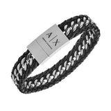 Armani Exchange leather and stainless steel bracelet with magnetic closure (British brand)