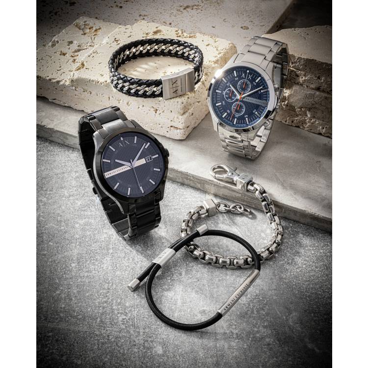Armani Exchange leather and stainless steel bracelet with magnetic closure (British brand)