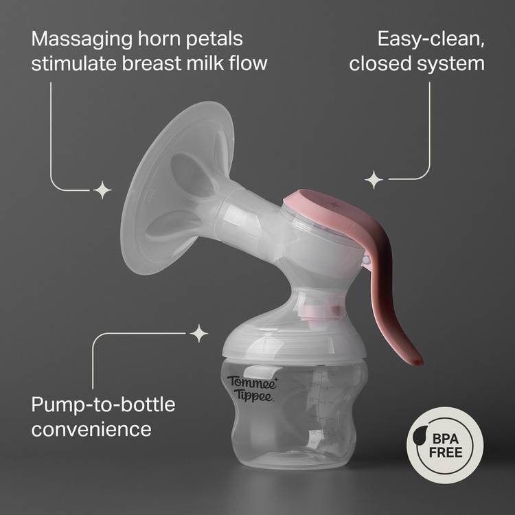 Tommee Tippee single manual breast pump with 150ml bottle, UK version
