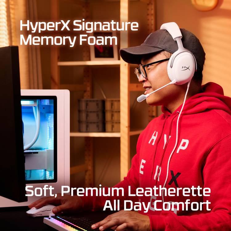 HyperX Cloud III wired gaming headset in white, UK version