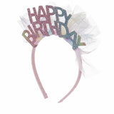 Flitzy Happy Birthday headband with colourful lettering and tulle, UK version