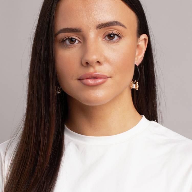 Freedom gold-tone charm black hoop earrings (British brand)