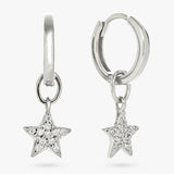 Revere sterling silver star drop hoop earrings, imported from the UK