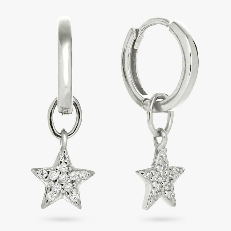 Revere sterling silver star drop hoop earrings, imported from the UK