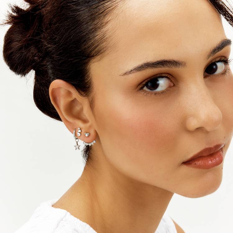 Revere sterling silver star drop hoop earrings, imported from the UK