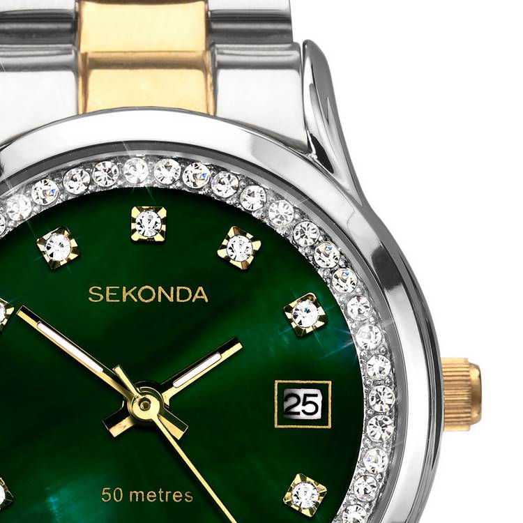 Sekonda Catherine green dial watch with two-tone bracelet, UK version