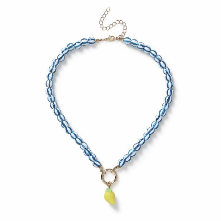 Freedom blue beaded lemon charm necklace - British product