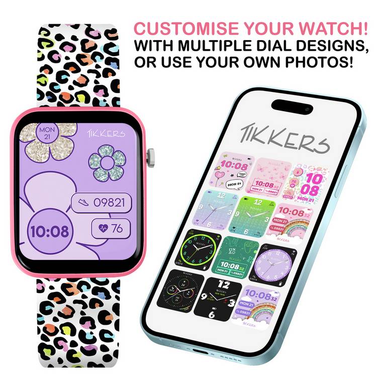 Tikkers smart watch pink camo silicone strap - British product