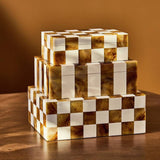 Argos Habitat Checkered Set of 3 Trinket Boxes Brown & Cream 7.5x15x20.5cm- Buy online at McGrocer