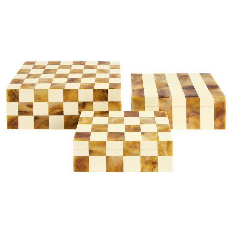 Habitat checkered trinket boxes brown and cream set of 3 - British product