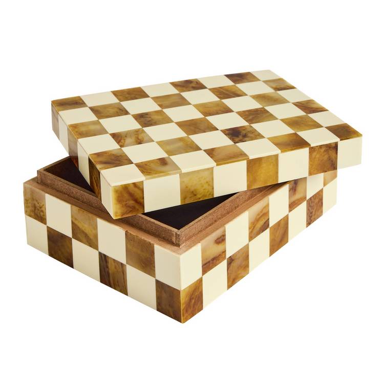 Habitat checkered trinket boxes brown and cream set of 3 - British product