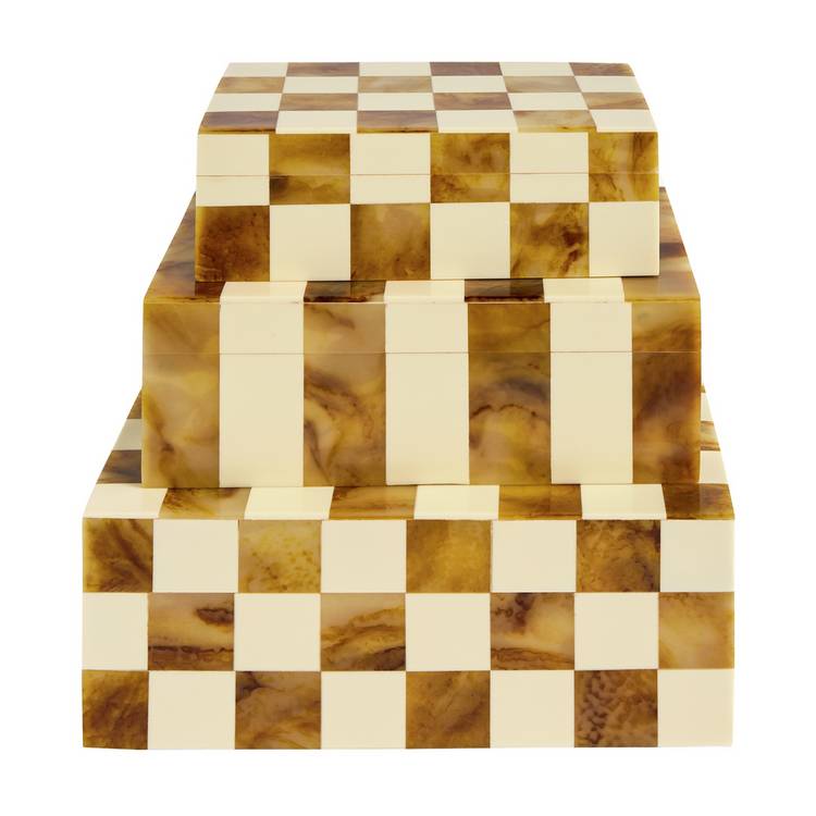Habitat checkered trinket boxes brown and cream set of 3 - British product