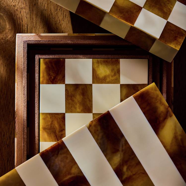 Habitat checkered trinket boxes brown and cream set of 3 - British product