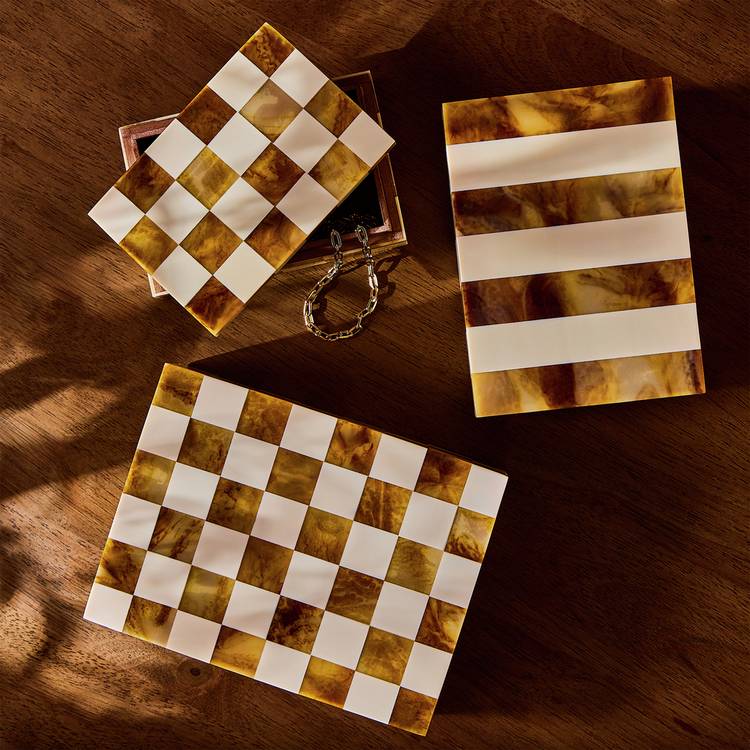 Habitat checkered trinket boxes brown and cream set of 3 - British product