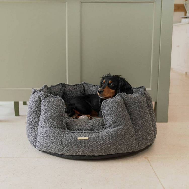 Lords & Labradors high wall dog bed in granite boucle large (British brand)