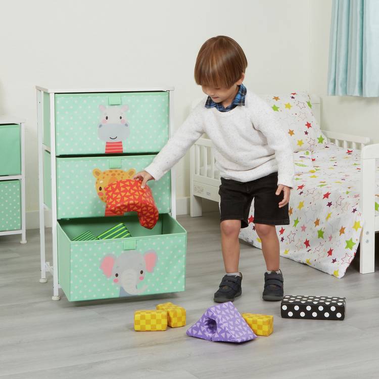 Liberty House Toys kids jungle 3 drawer storage unit green (British brand)