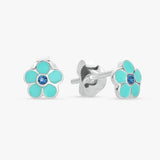 Revere kids sterling silver blue enamel flower earrings, imported from the UK