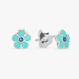 Revere kids sterling silver blue enamel flower earrings, imported from the UK