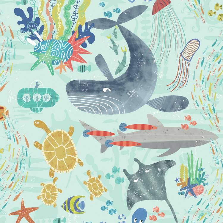 Ohpopsi Beneath The Waves ocean wallpaper roll 50cm x 10m (British brand)