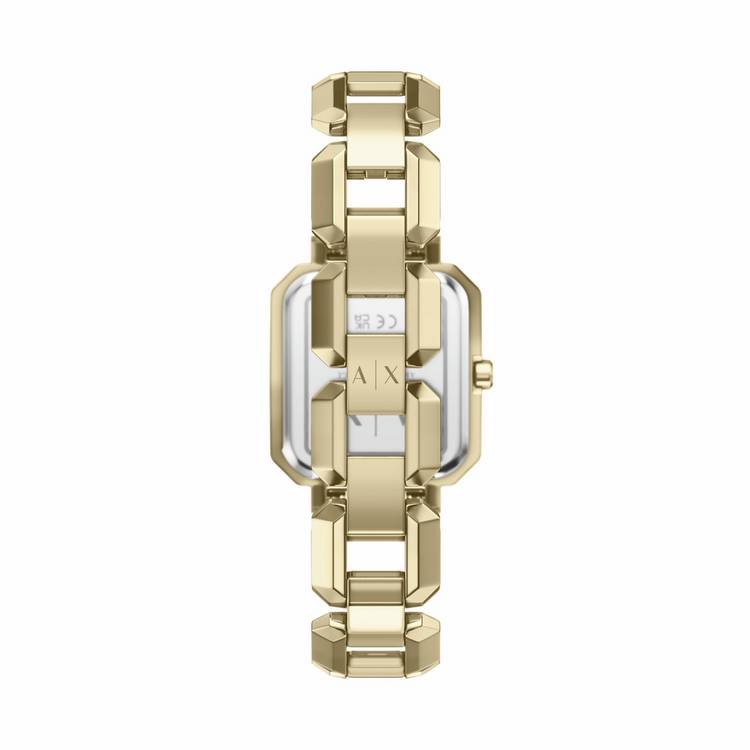 Armani Exchange gold tone stainless steel watch rectangular case, UK version
