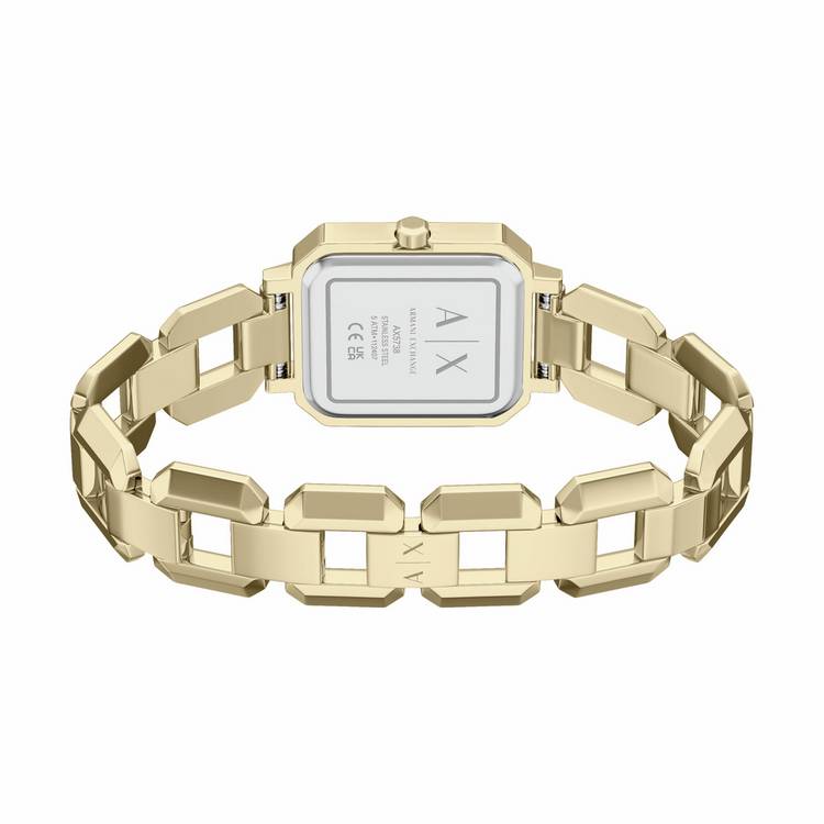 Armani Exchange gold tone stainless steel watch rectangular case, UK version