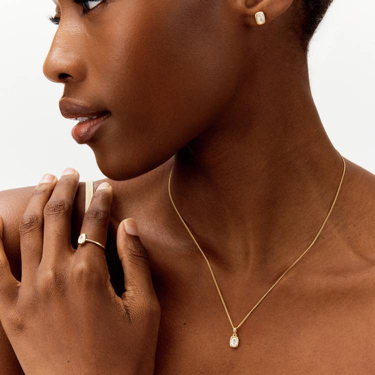 Revere gold plated oval pendant necklace with cubic zirconia (British brand)