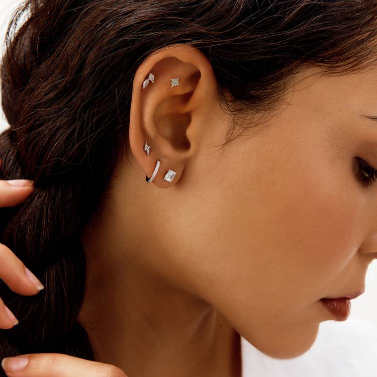 Revere sterling silver pave set huggies earrings, UK version