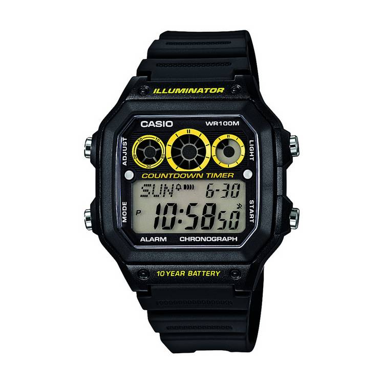Casio Illuminator black resin strap watch - British product