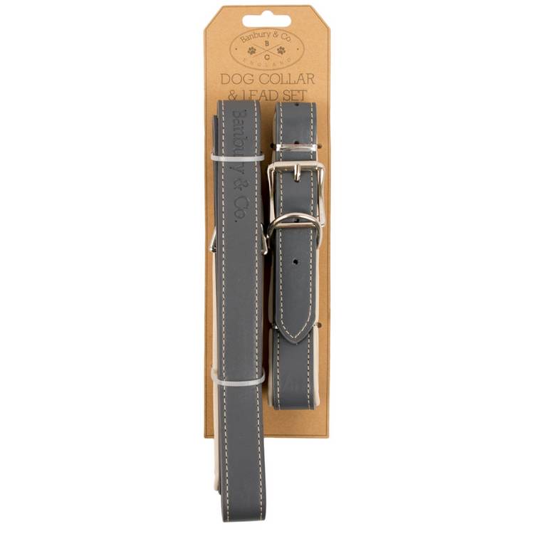 Banbury & Co grey dog collar lead set (British brand)