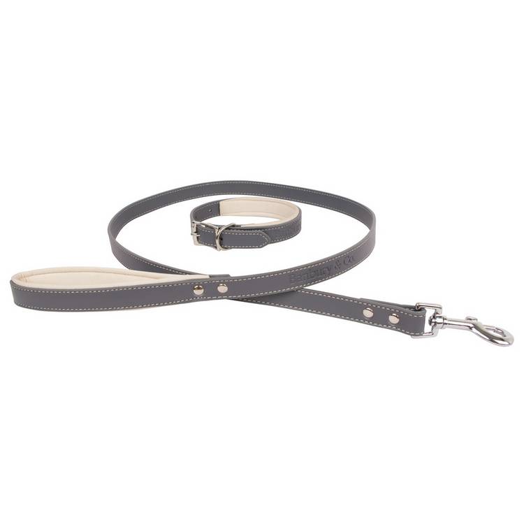 Banbury & Co grey dog collar lead set (British brand)