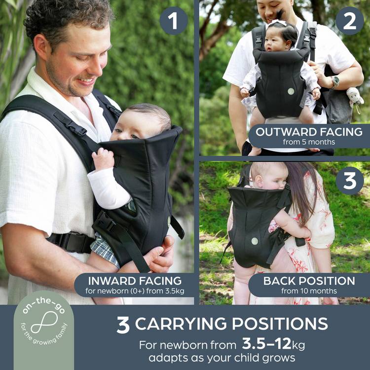 Dreambaby 3-in-1 front and rear facing baby carrier black (British brand)