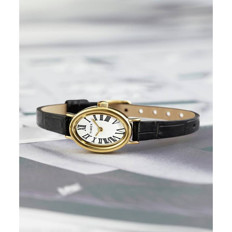 Timex Cavatina watch white dial black leather strap - British product