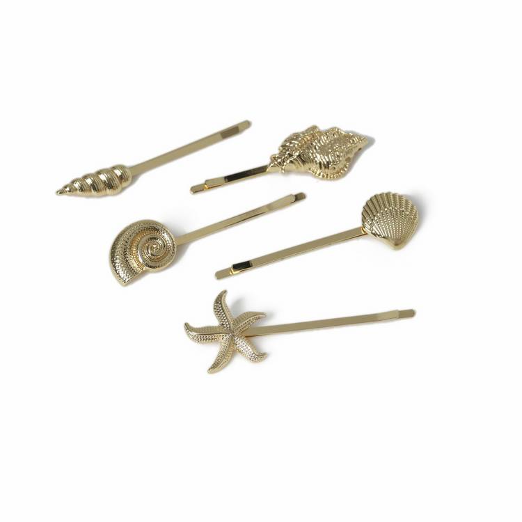 Freedom gold-tone mixed shells hair clips 5pk - British product