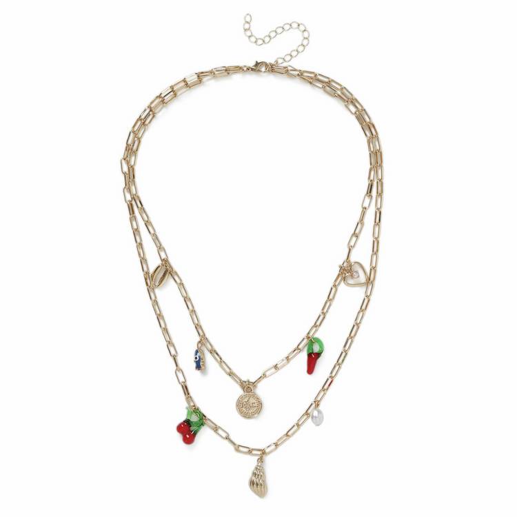 Revere gold tone multirow charm necklace 45cm, imported from the UK