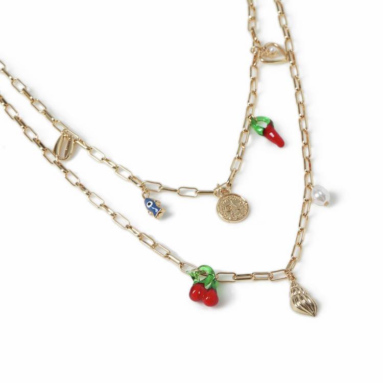 Revere gold tone multirow charm necklace 45cm, imported from the UK