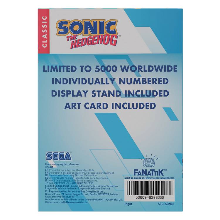Fanattik Sonic the Hedgehog limited edition ingot, imported from the UK