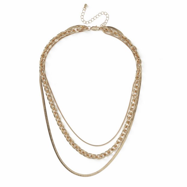 Freedom gold-tone chunky paperlink layered chain necklace, imported from the UK