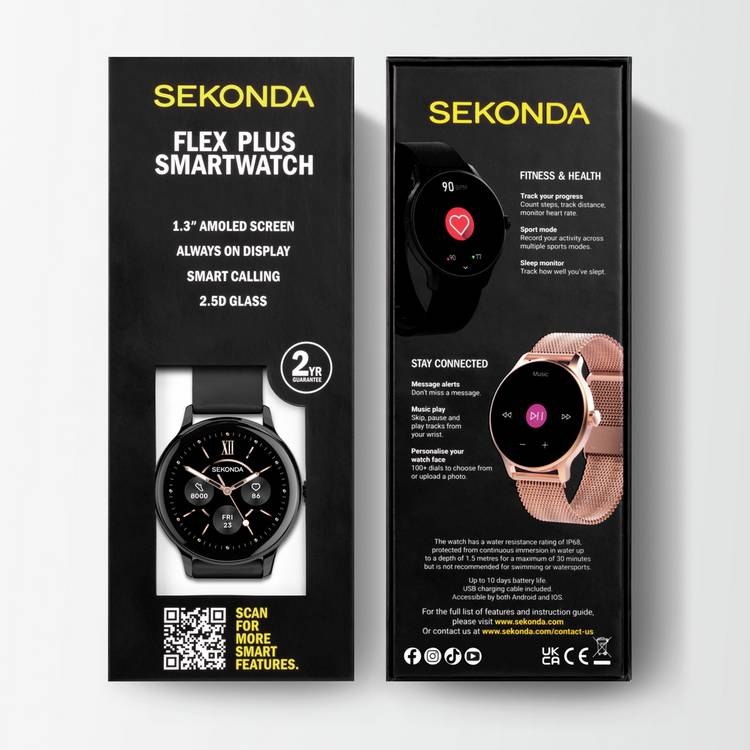 Sekonda Flex Plus smart watch with black silicone strap, UK version