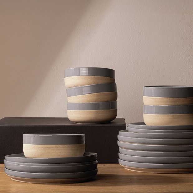 Elle Home grey ceramic dinner set 18 piece - British brand
