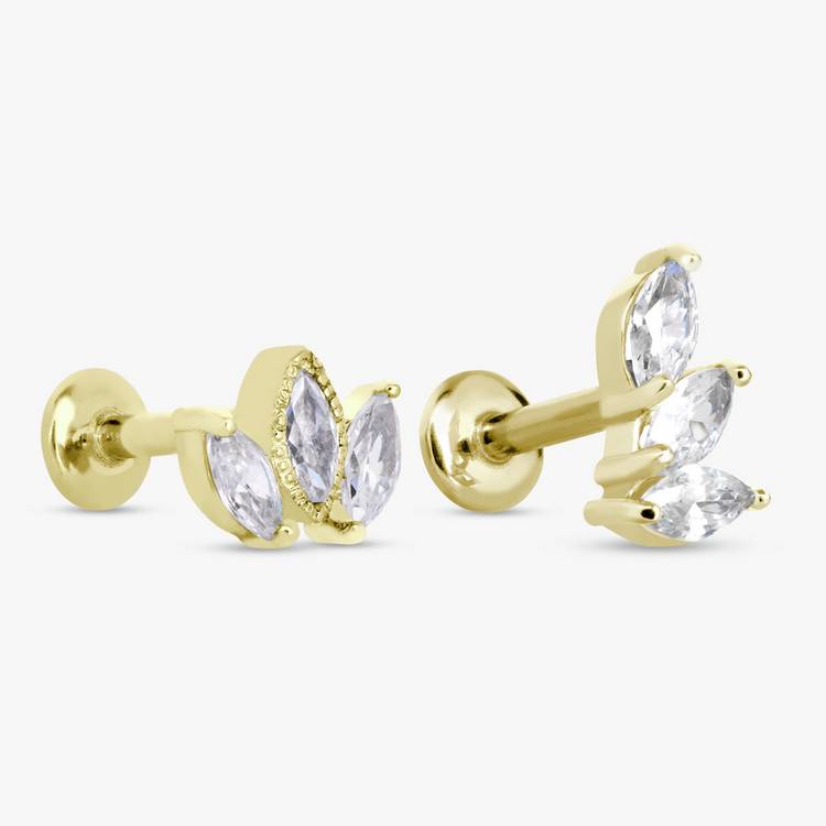 Revere gold surgical steel flatback stud earrings with cubic zirconia, UK version