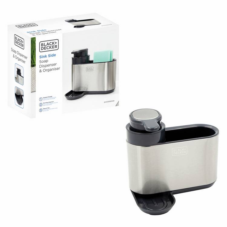 Black+Decker sink tidy with dispenser stainless steel compact - British product